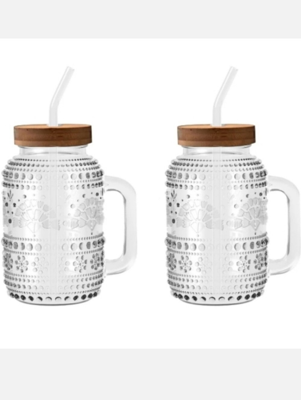 New The Pioneer Woman Palmer Embossed Glass 32oz Tumbler with Wood Lid